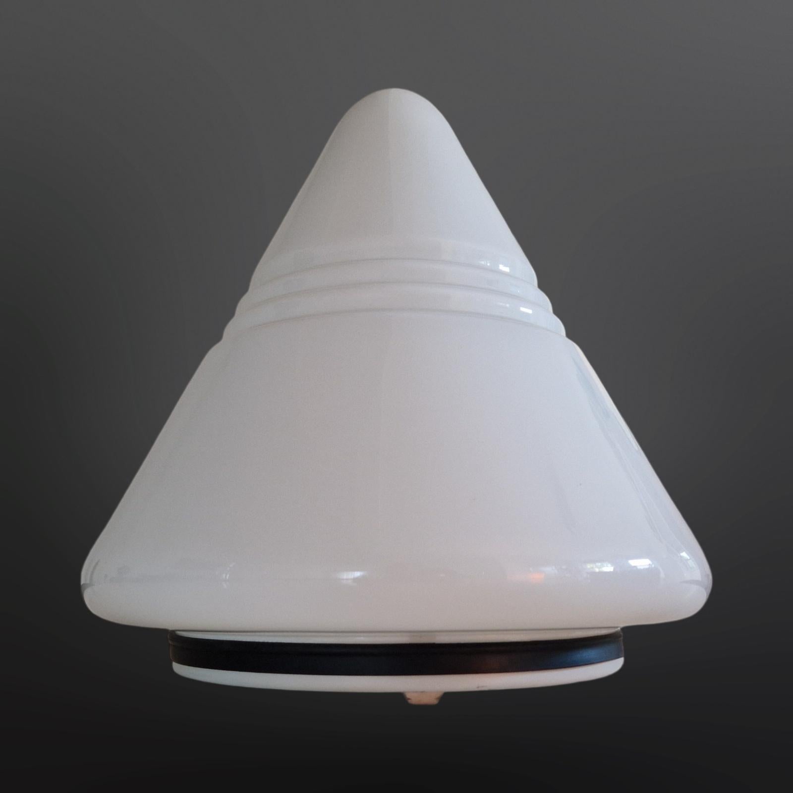 Metal Cone shaped opaline table lamp, Netherlands 1960s For Sale