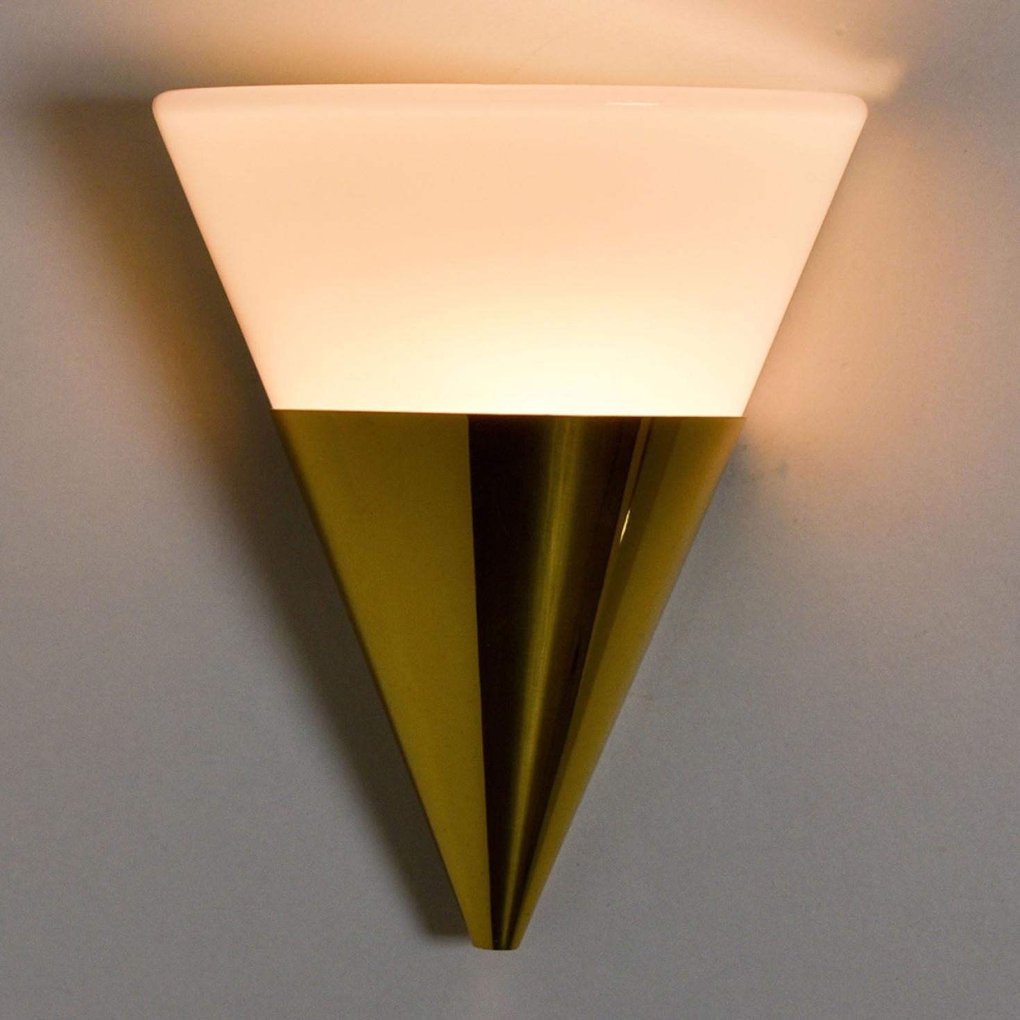 Cone Shaped White Opaque Glass Wall Lights by Glashütte Limburg For Sale 2