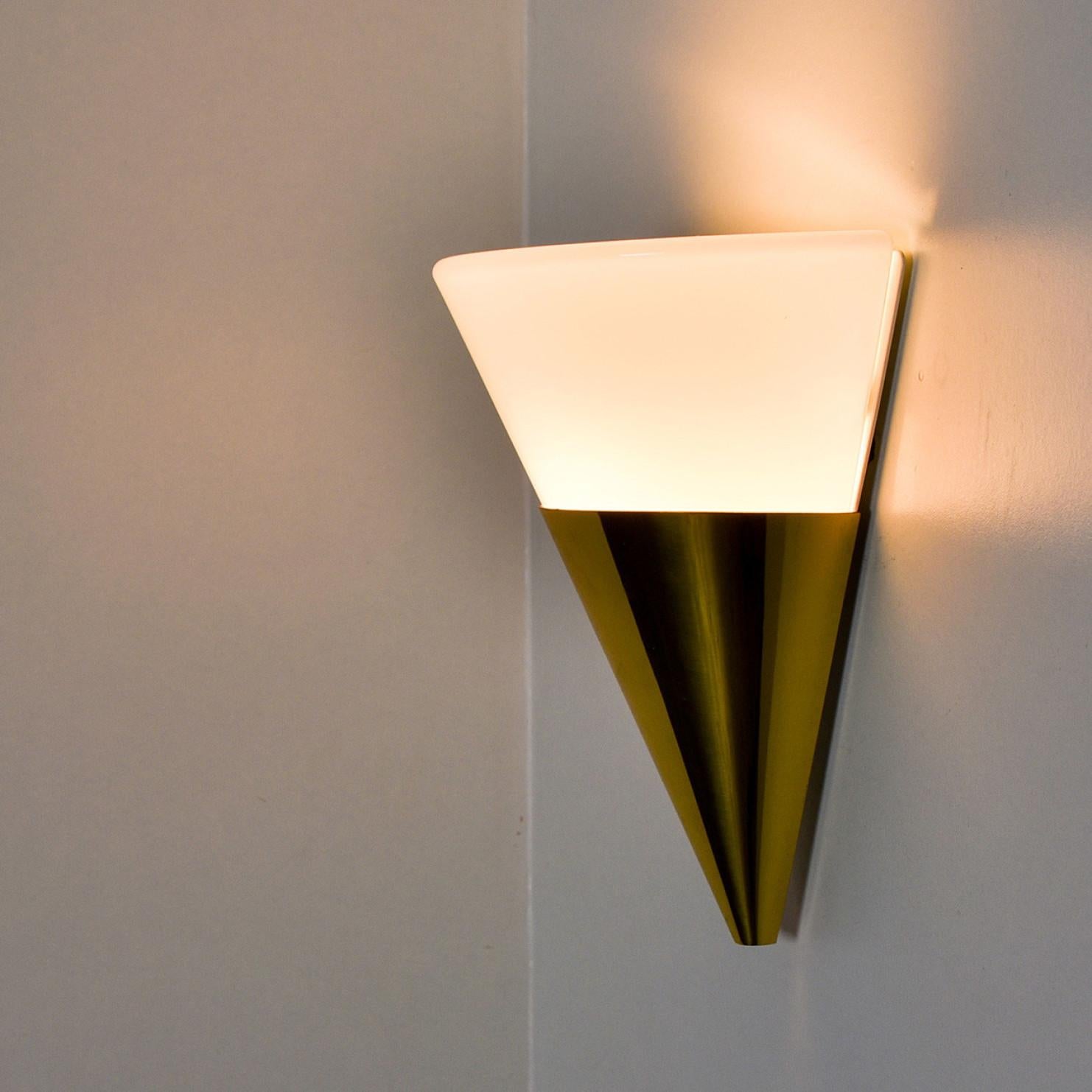 Cone Shaped White Opaque Glass Wall Lights by Glashütte Limburg For Sale 3
