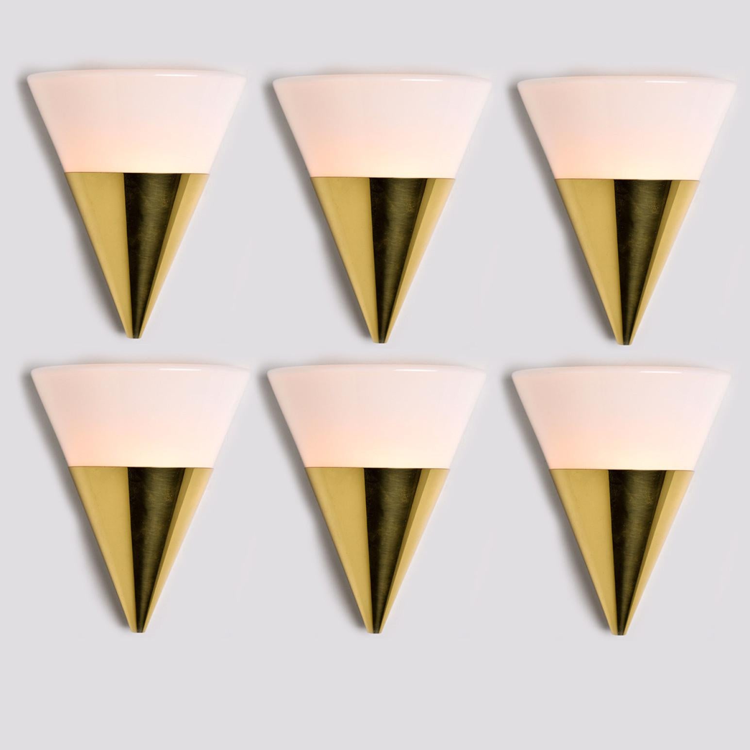Cone Shaped White Opaque Glass Wall Lights by Glashütte Limburg For Sale 5