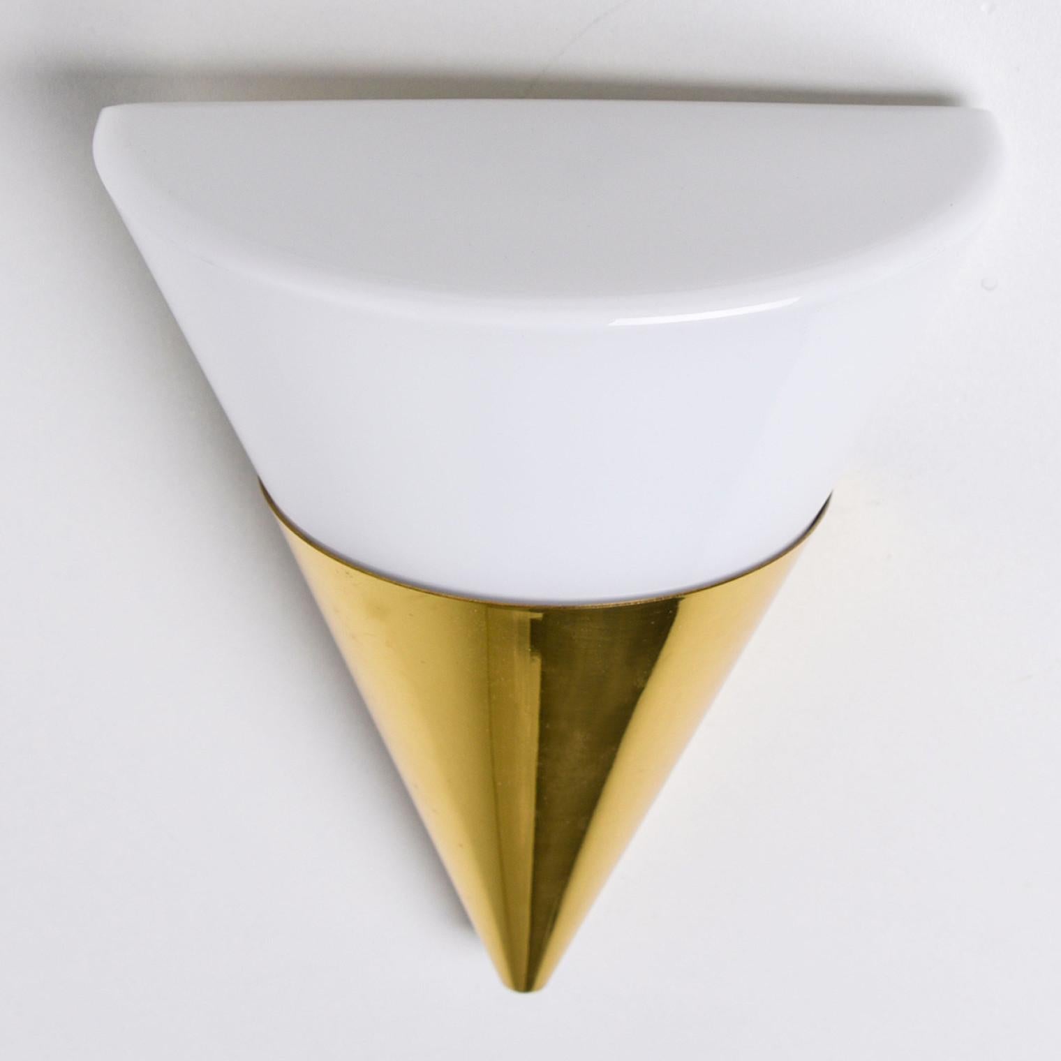 German Cone Shaped White Opaque Glass Wall Lights by Glashütte Limburg For Sale