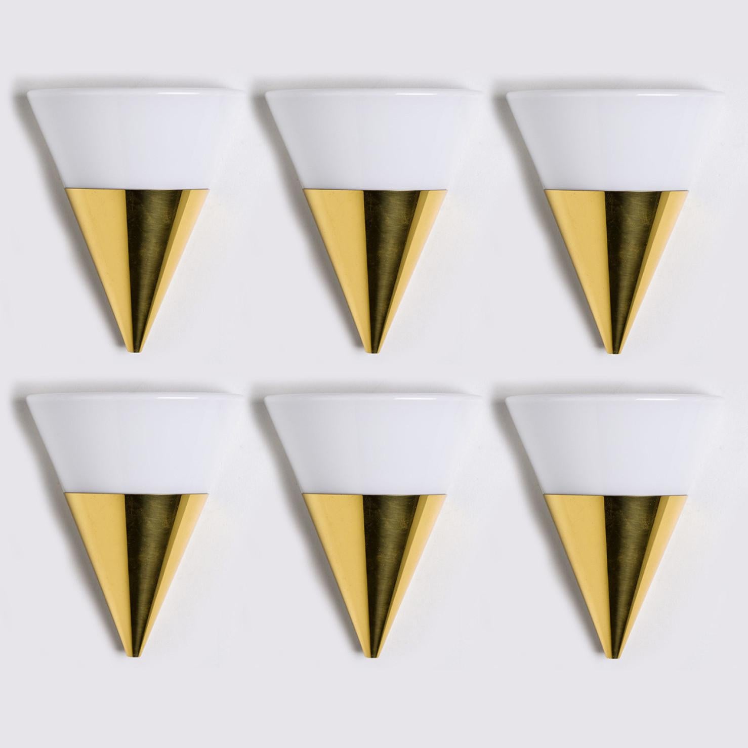 Other Cone Shaped White Opaque Glass Wall Lights by Glashütte Limburg For Sale