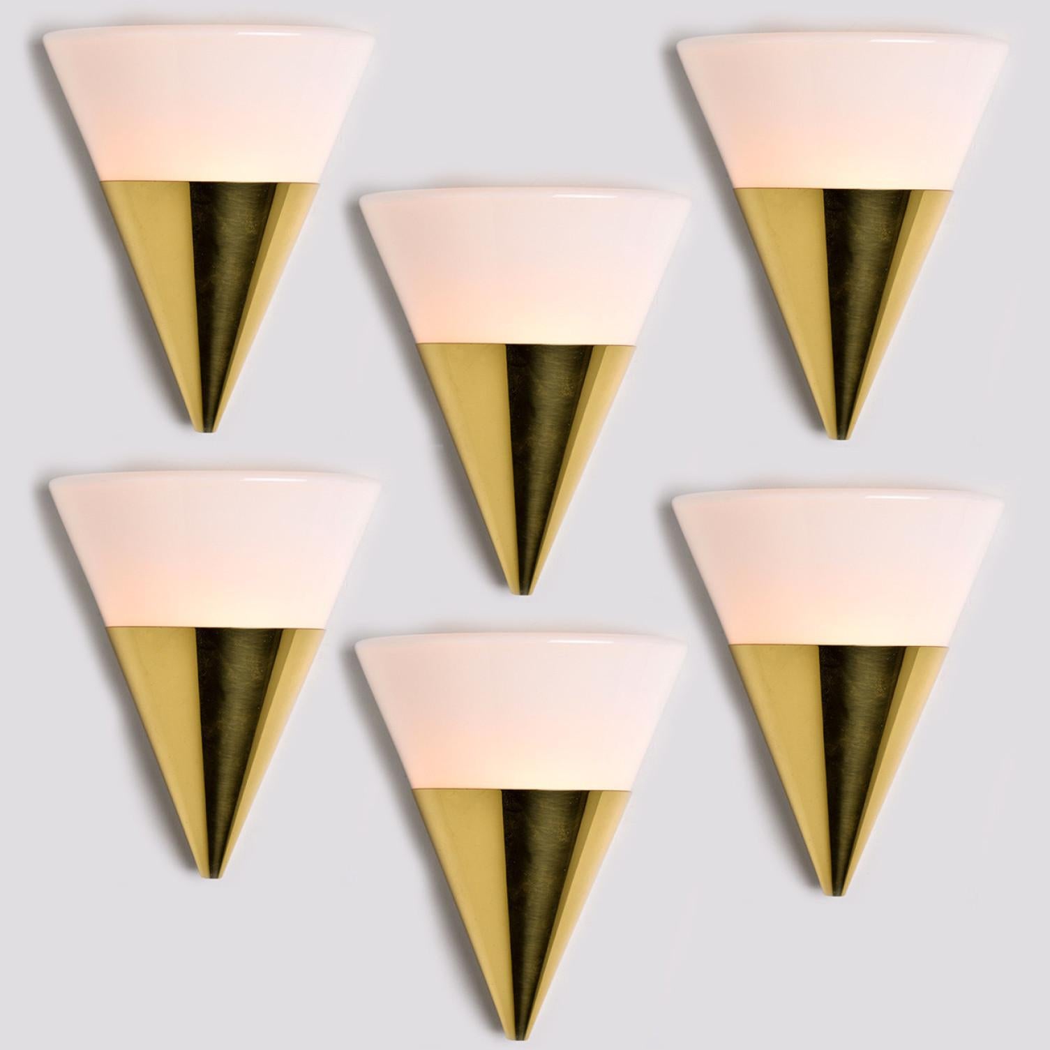 20th Century Cone Shaped White Opaque Glass Wall Lights by Glashütte Limburg For Sale