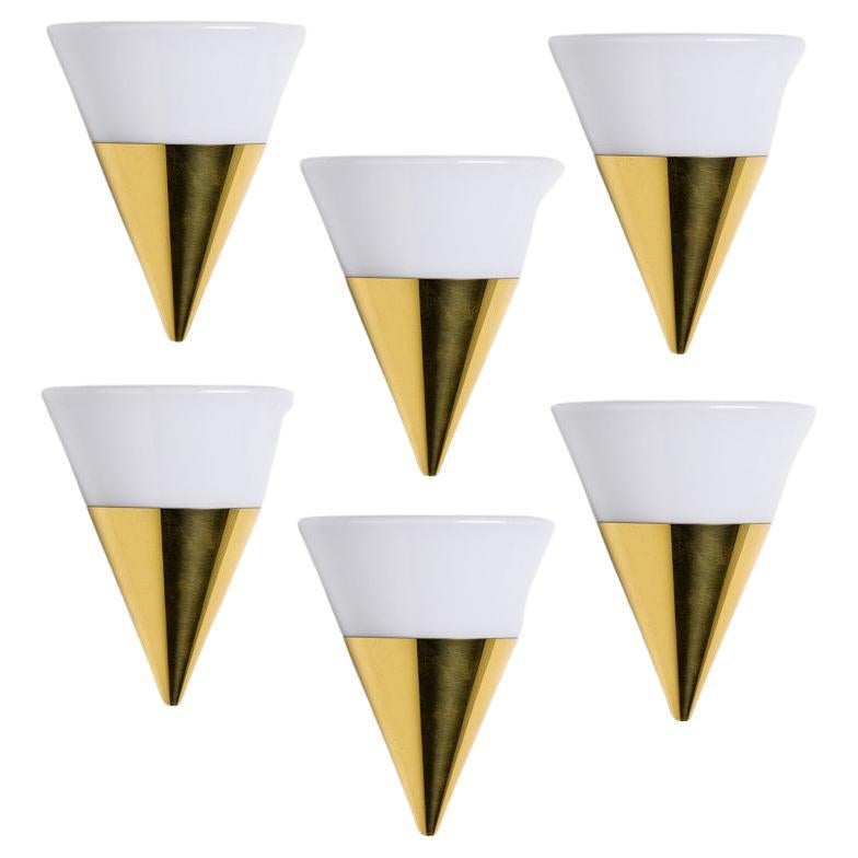 Cone Shaped White Opaque Glass Wall Lights by Glashütte Limburg For Sale