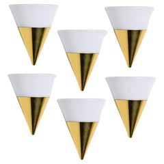 Vintage Cone Shaped White Opaque Glass Wall Lights by Glashütte Limburg