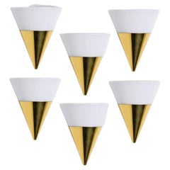 Cone Shaped White Opaque Glass Wall Lights by Glashütte Limburg