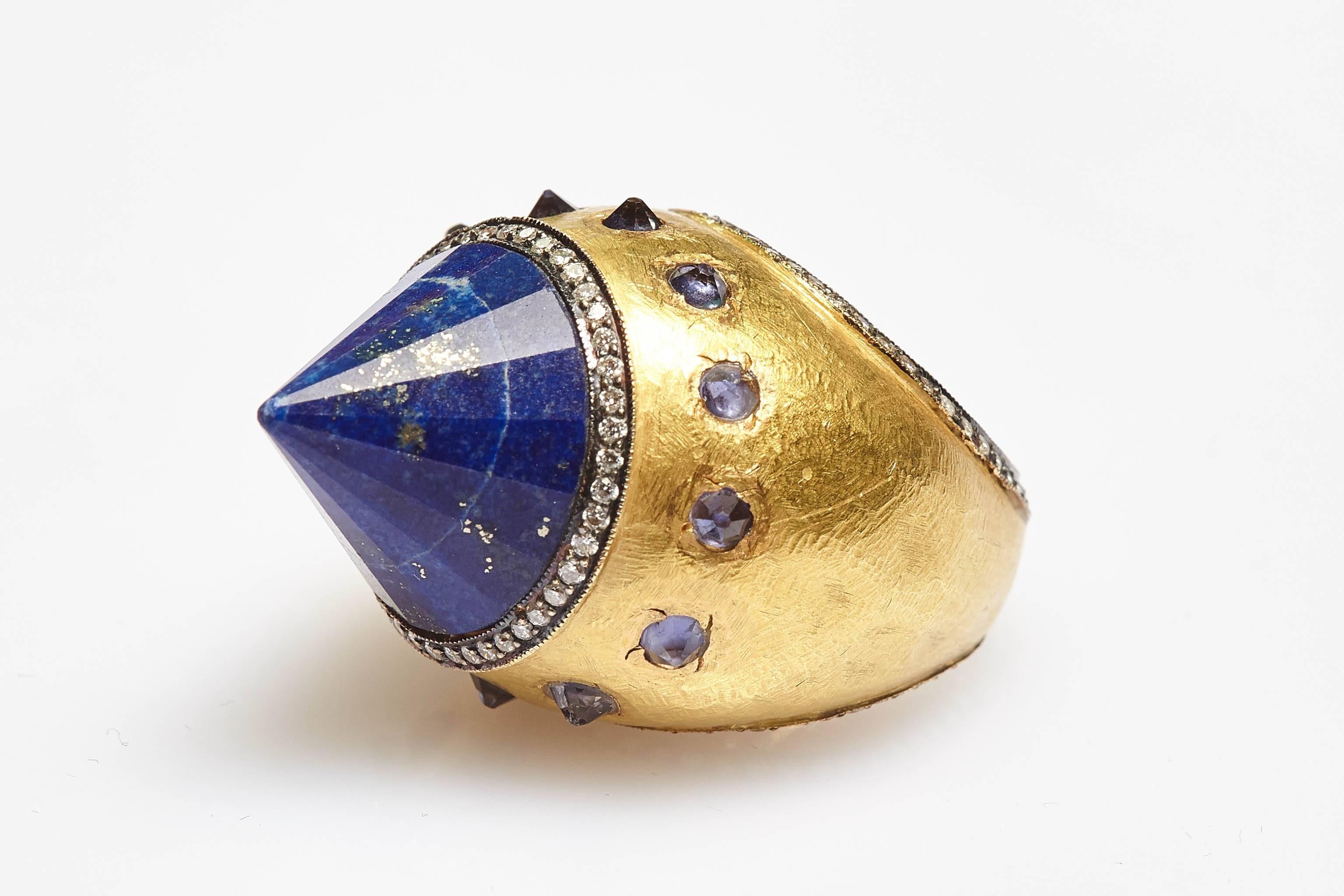 Women's  Sodalite Cone Diamond Gold Cocktail Ring