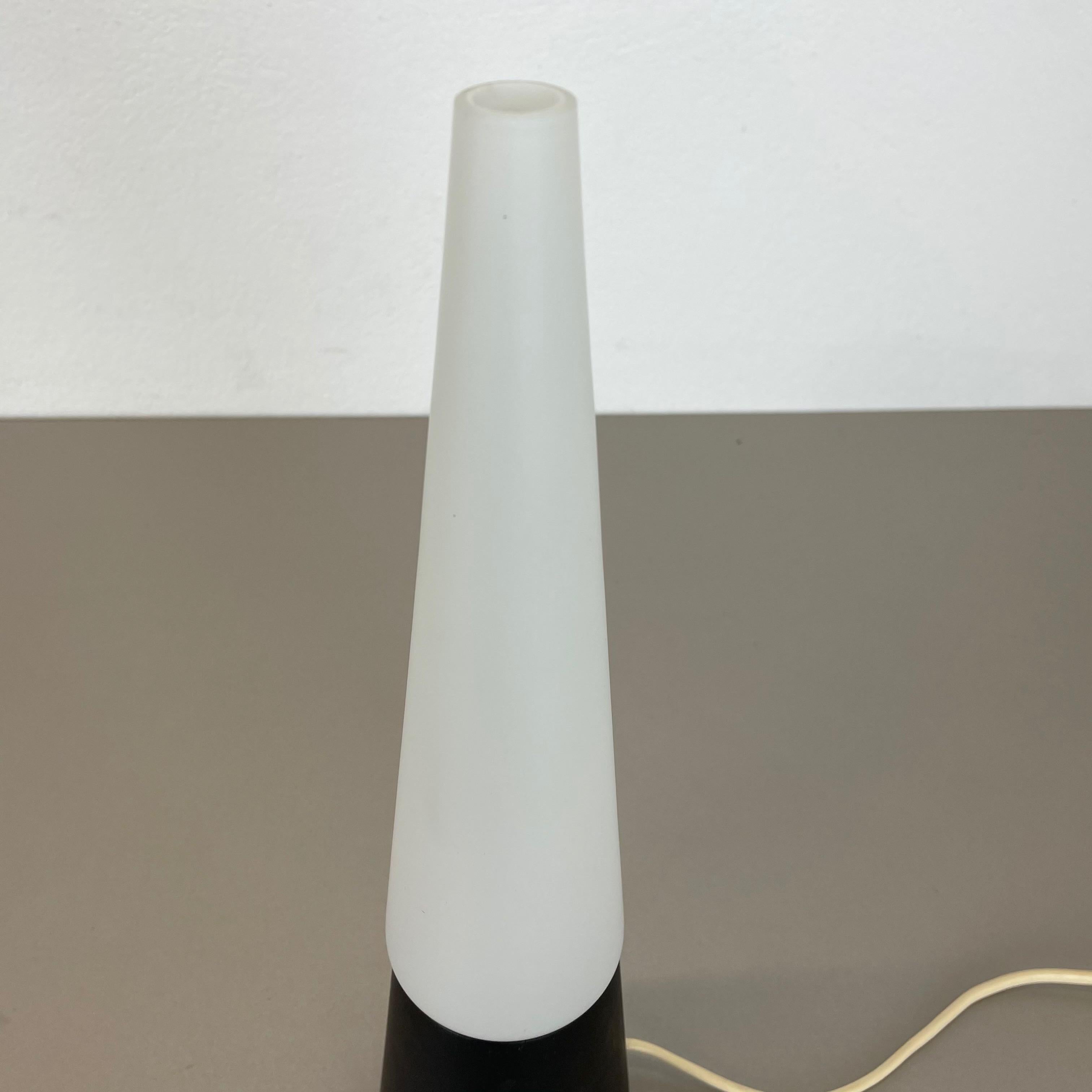 Metal Cone Table Light in Glass and Wood by Hans-Agne Jakobsson Ab, Sweden 1960s For Sale