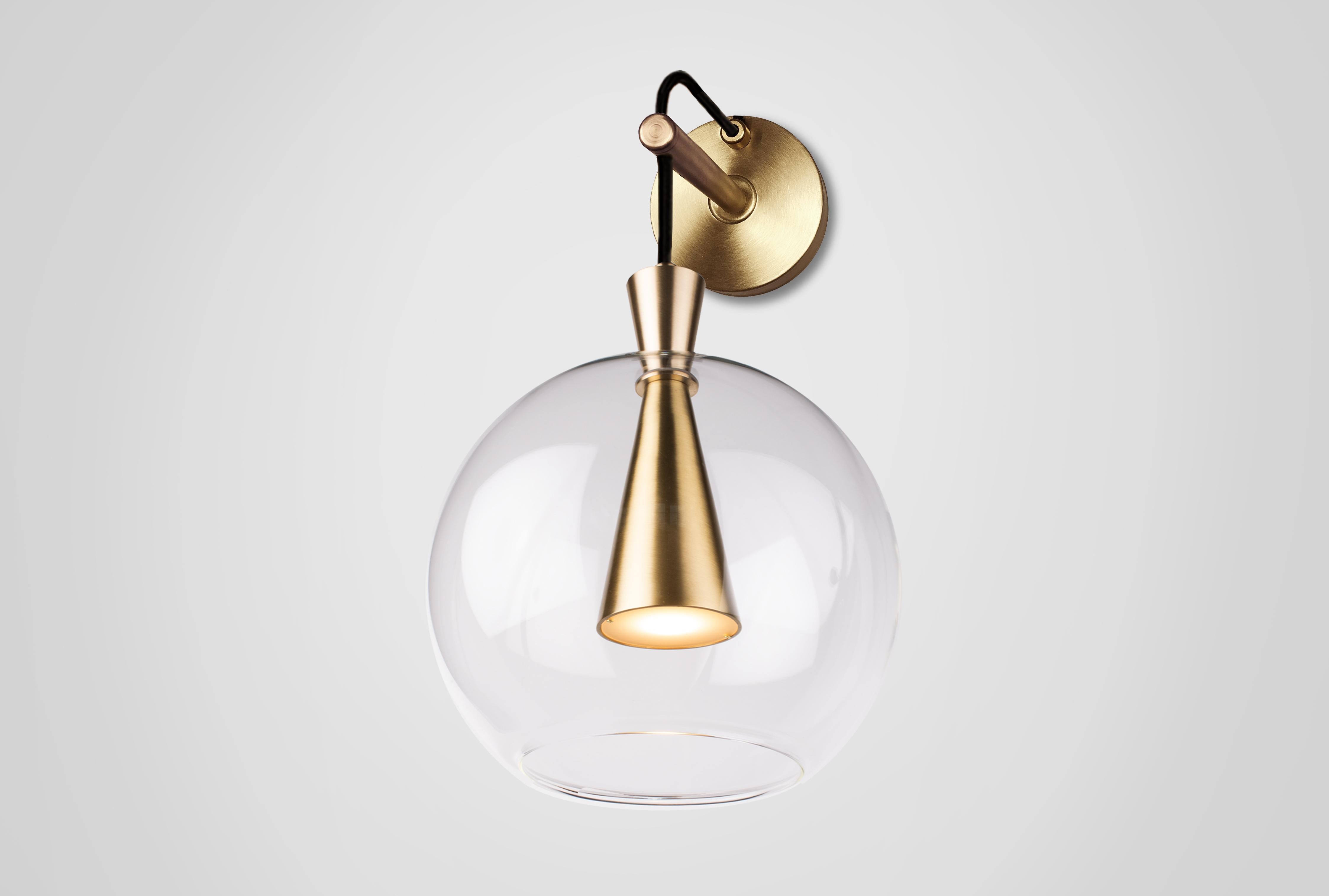British Cone Wall Lamp & Shade, Large by Marc Wood, Handmade Brass Lamp w/GU10 Bulb For Sale