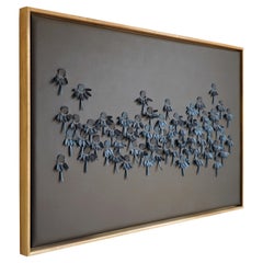 Coneflower: Ein Stück 3D-Skulpturen-Wandkunst aus blauem und braunem Leder