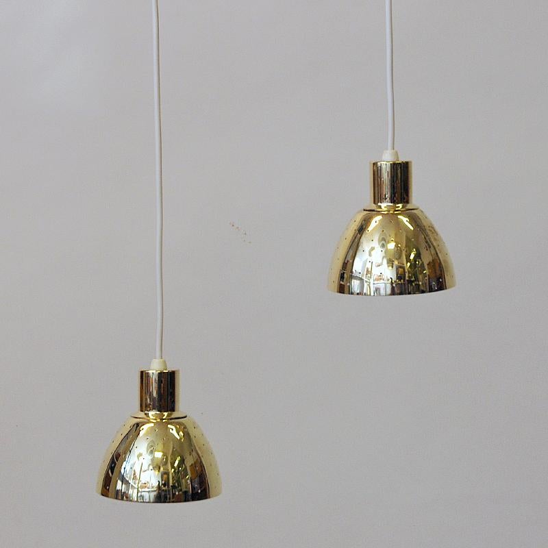 Mid-Century Modern Coneshaped Brass Lamp Pendant Pair Florina T618, Hans-Agne Jacobsson, 1960s