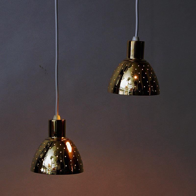 Metal Coneshaped Brass Lamp Pendant Pair Florina T618, Hans-Agne Jacobsson, 1960s
