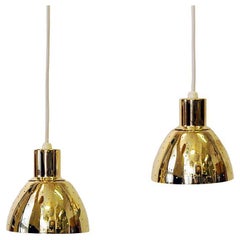 Vintage Coneshaped Pair of Brass Lamp Pendants Florina T618, Hans-Agne Jacobsson 1960s