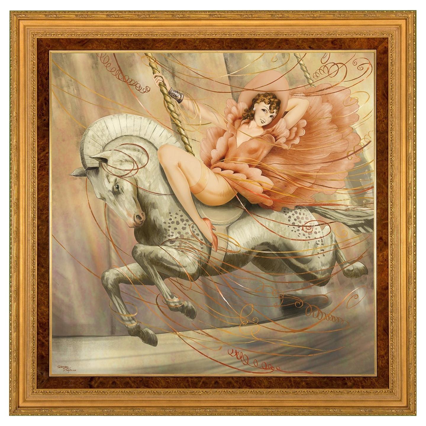 Coney Island Carousel, after Oil Painting by Louis Icart, Modern Expressionist For Sale