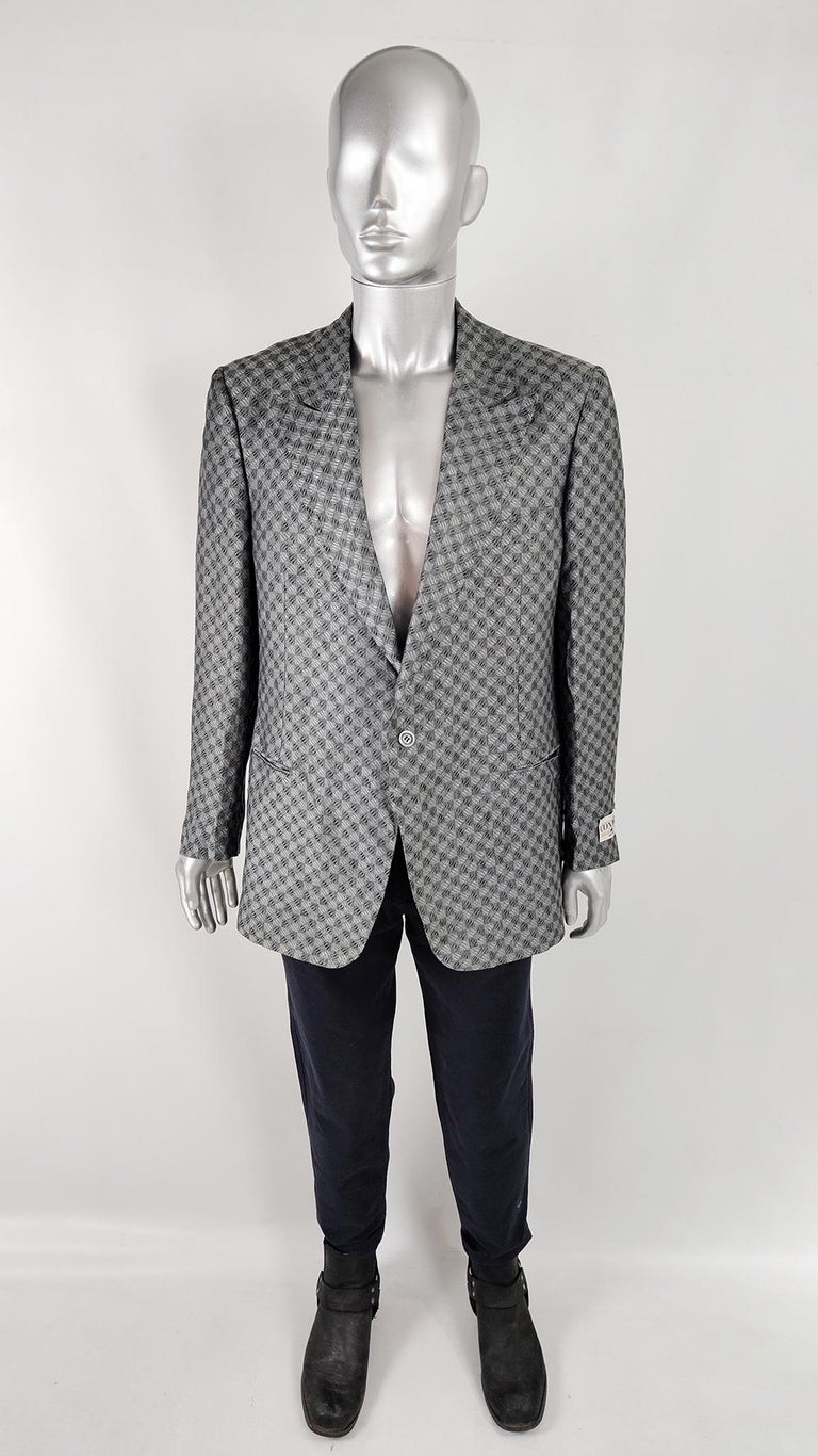 Confar Vintage Mens Italian Black and Grey Irish Linen Jacquard Dinner  Jacket For Sale at 1stDibs