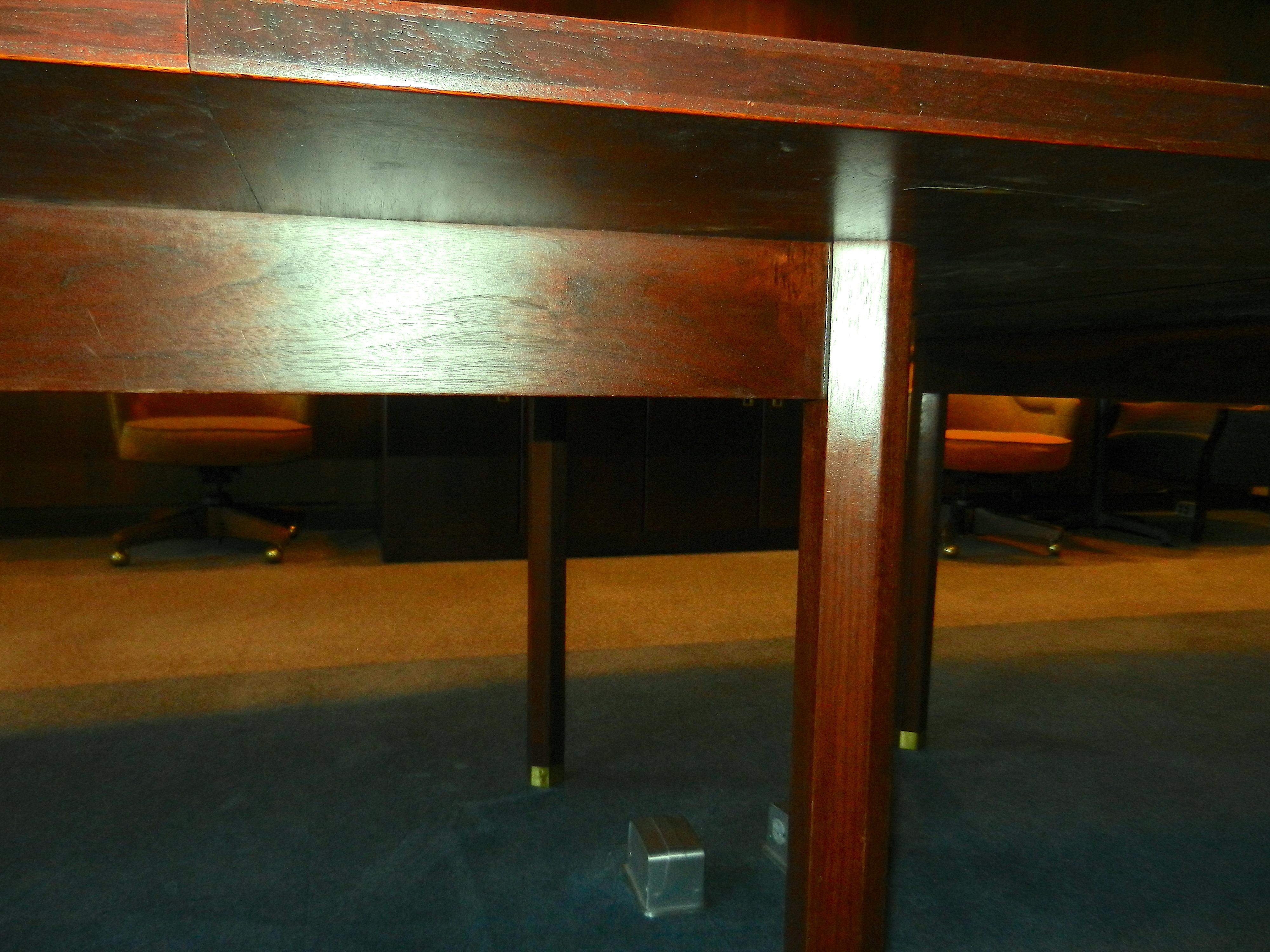 Conference table by Dunbar, circa 1970. Two wedge shape sections form one large hexagon 42