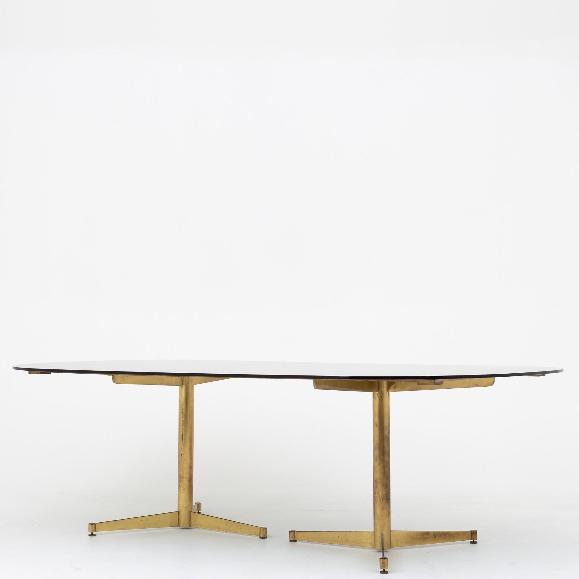 Conference table in brass and smoked glass. Unknown design.