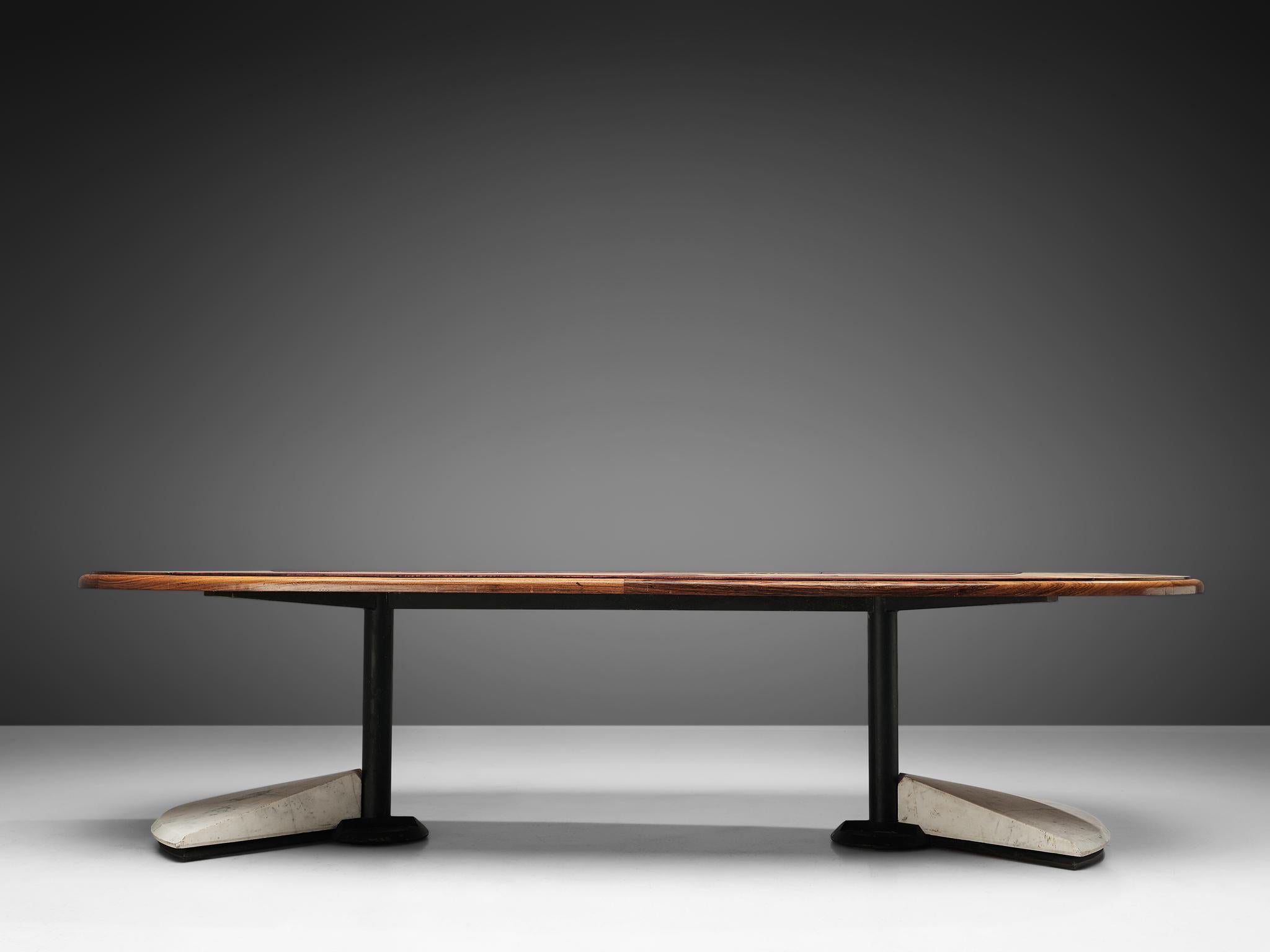 Late 20th Century Conference Table in Walnut, Marble and Red Leather