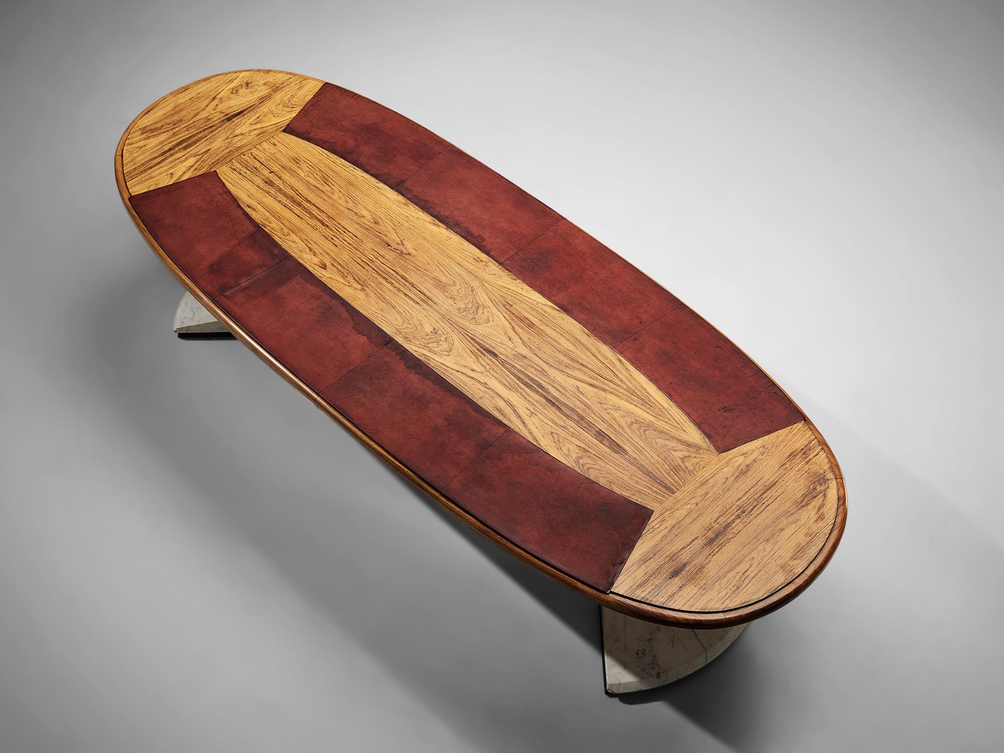 Conference Table in Walnut, Marble and Red Leather 1