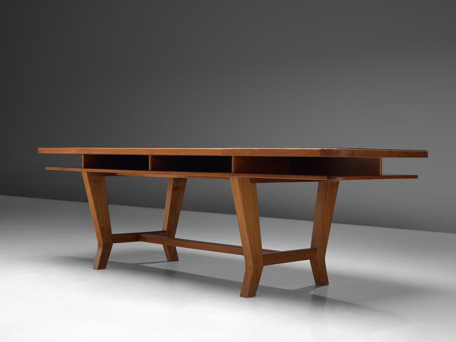 Conference Table with Black Top and Solid Walnut Frame In Good Condition In Waalwijk, NL