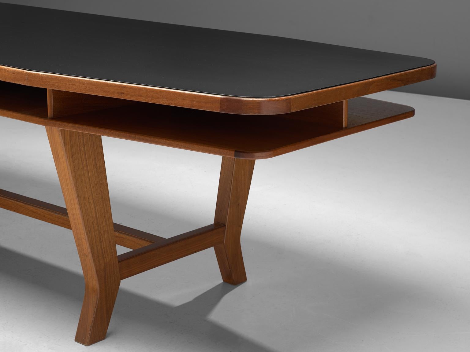 Mid-20th Century Conference Table with Black Top and Solid Walnut Frame