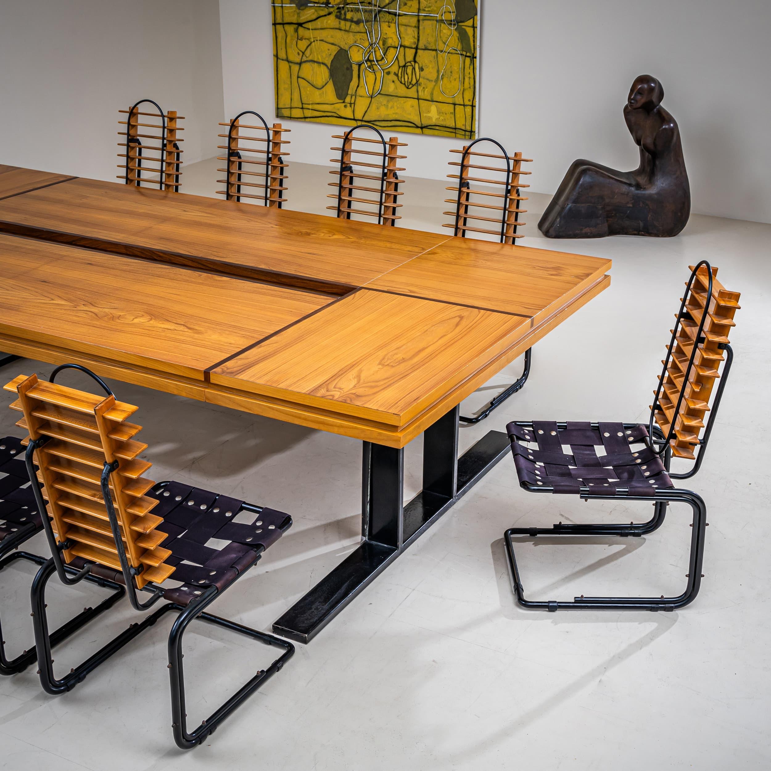 Mid-Century Modern Conference Table with Ten Chairs, Rome, 1960s For Sale
