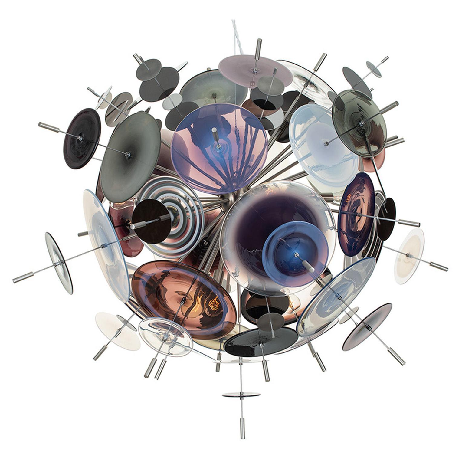 Medium Confetti Chandelier: Topaz, Charcoal, Opaline Glass by Avram Rusu Studio For Sale