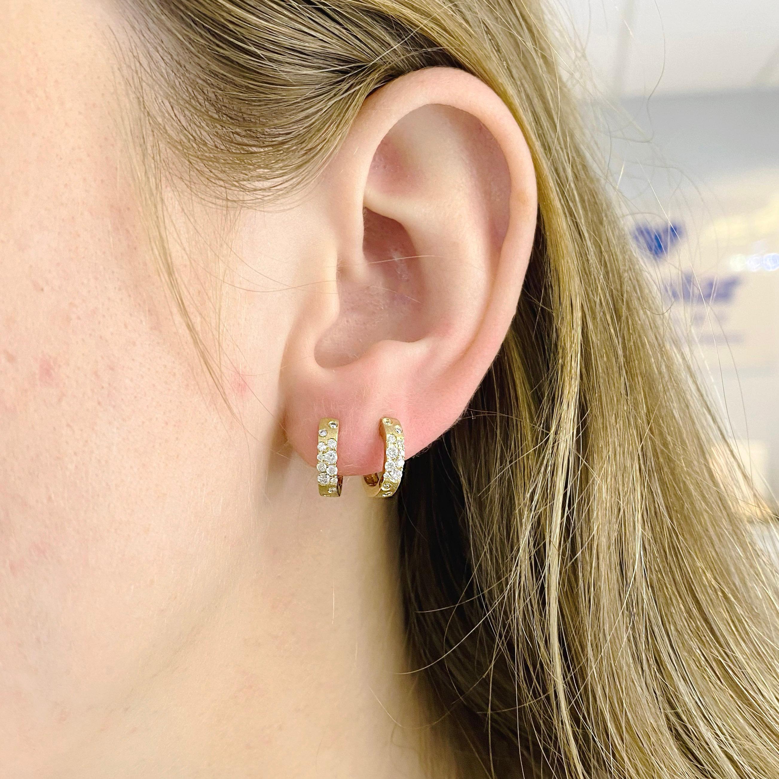Modern Confetti Hoop Earrings, Yellow Gold Galaxy Diamond Huggies, .32 Carat Diamonds For Sale