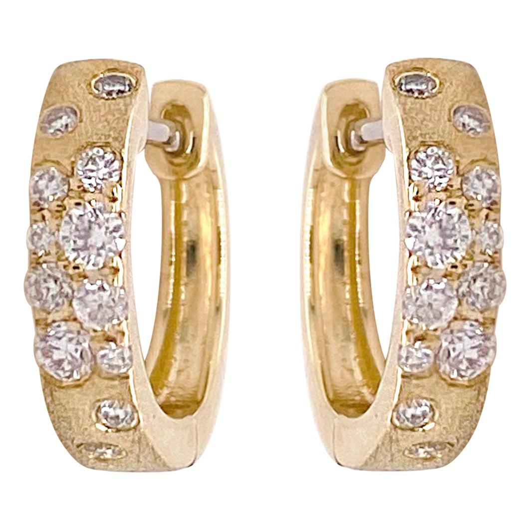 Confetti Hoop Earrings, Yellow Gold Galaxy Diamond Huggies, .32 Carat Diamonds For Sale