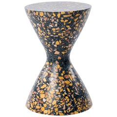 Confetti Indoor Outdoor Side Table Medium in Midnight Terrazzo and Brass Details