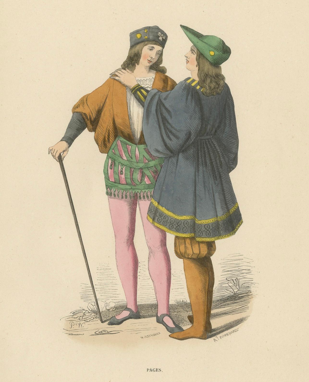 Paper Confidants of the Court: The Royal Pages, Handcolored and Published in 1847  For Sale