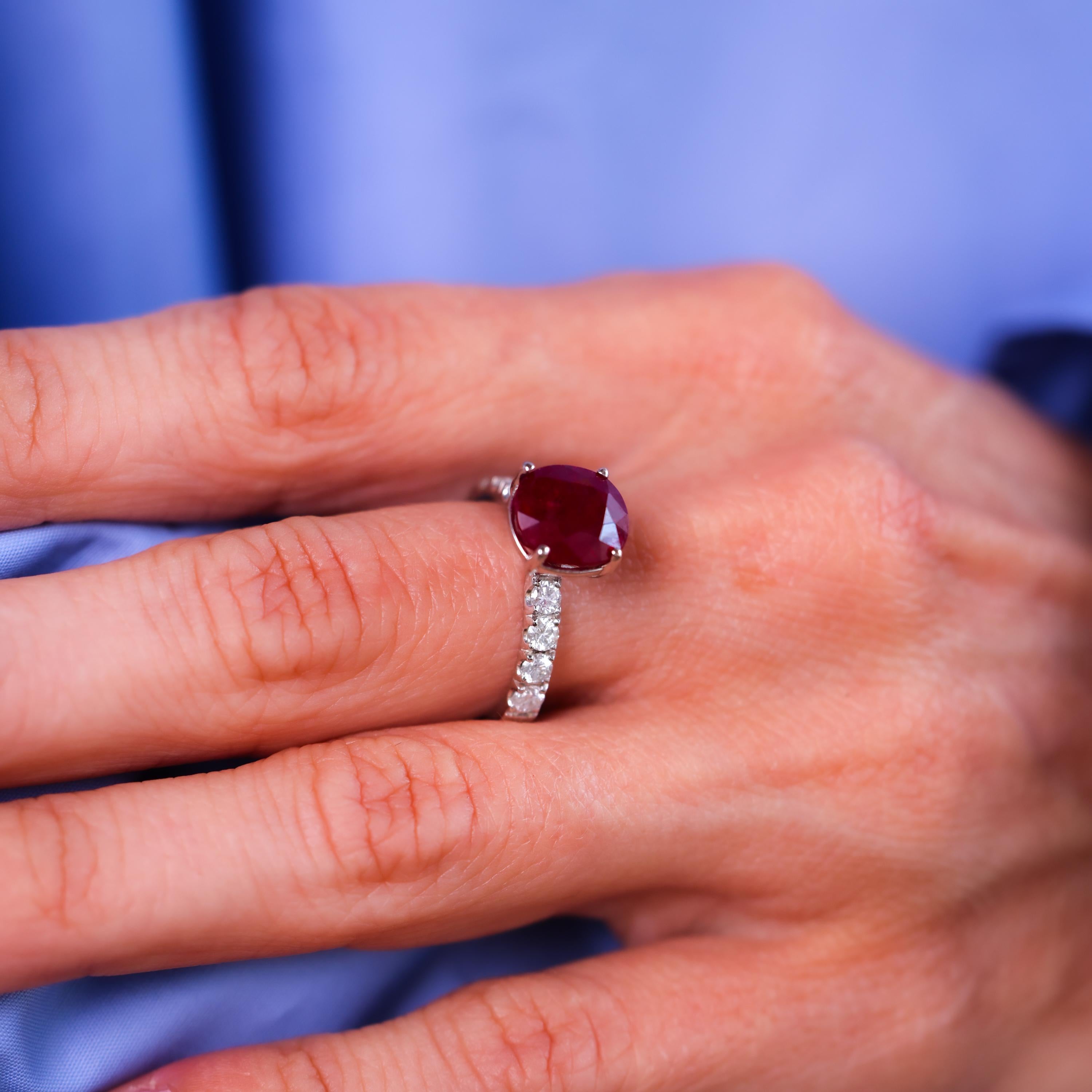 Oval Cut Confident GIA 3.7 carat oval cut ruby diamond 18k white gold ring