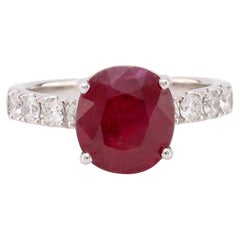 Confident GIA 3.7 carat oval cut ruby diamond 18k white gold ring