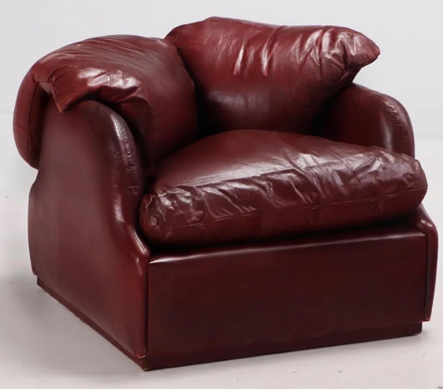 Italian Confidential Cordovan Leather Lounge Chair, Alberto Rosselli for Saporiti Italy For Sale