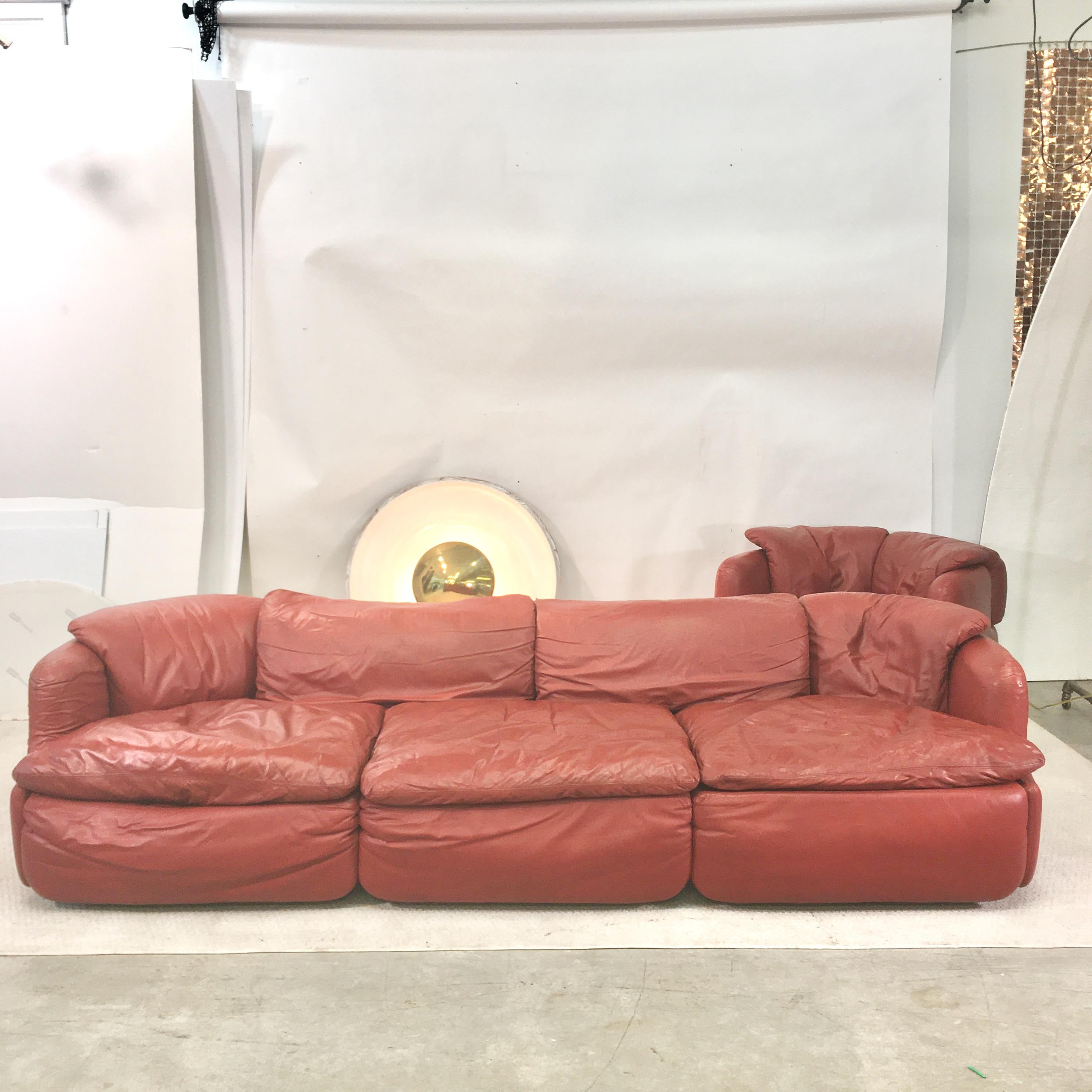 Mid-Century Modern Fauteuil et chaise longue en cuir « Feature » d'Alberto Rosselli pour Saporiti en vente