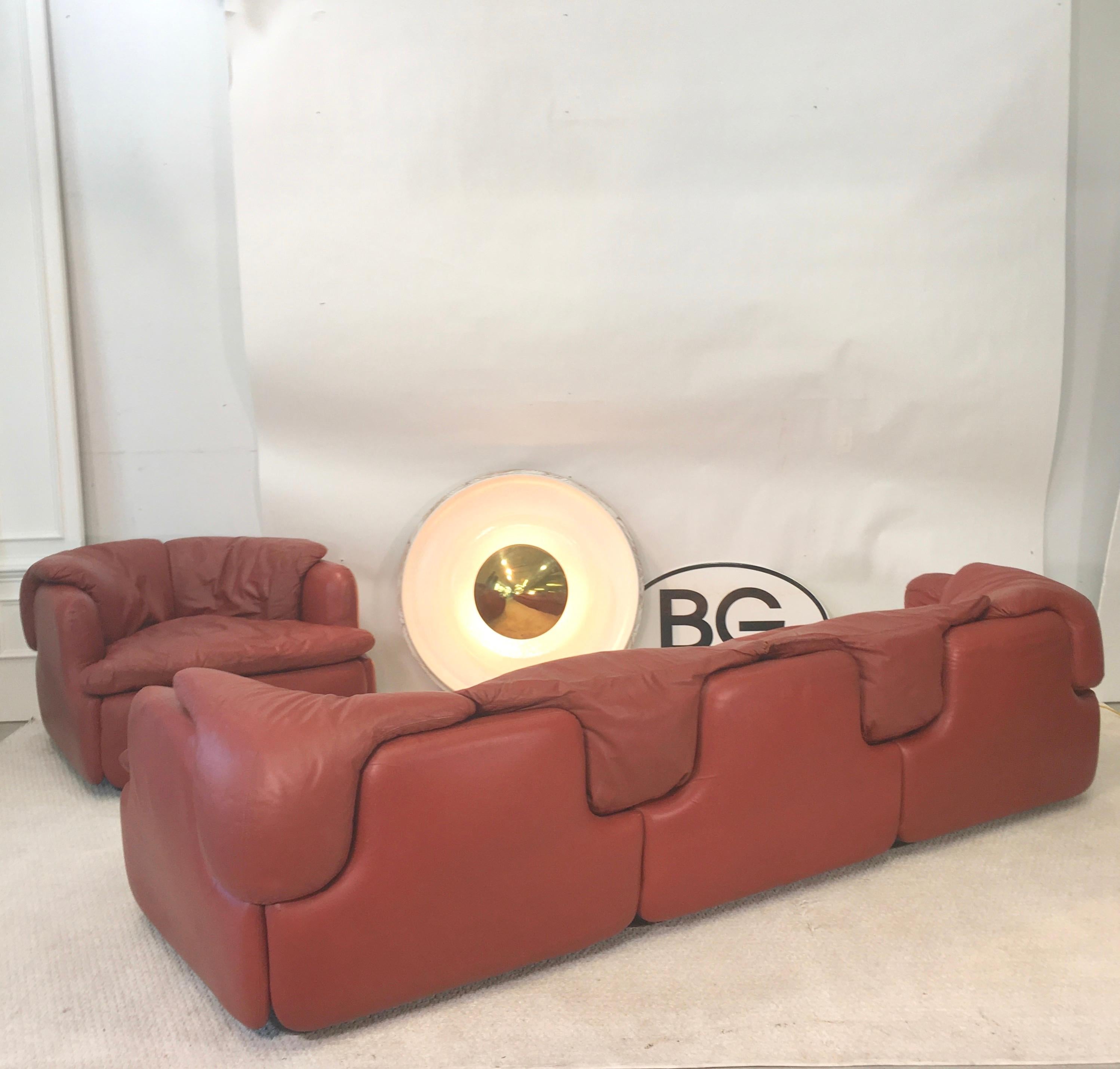 Mid-Century Modern Fauteuil et chaise longue en cuir « Feature » d'Alberto Rosselli pour Saporiti en vente