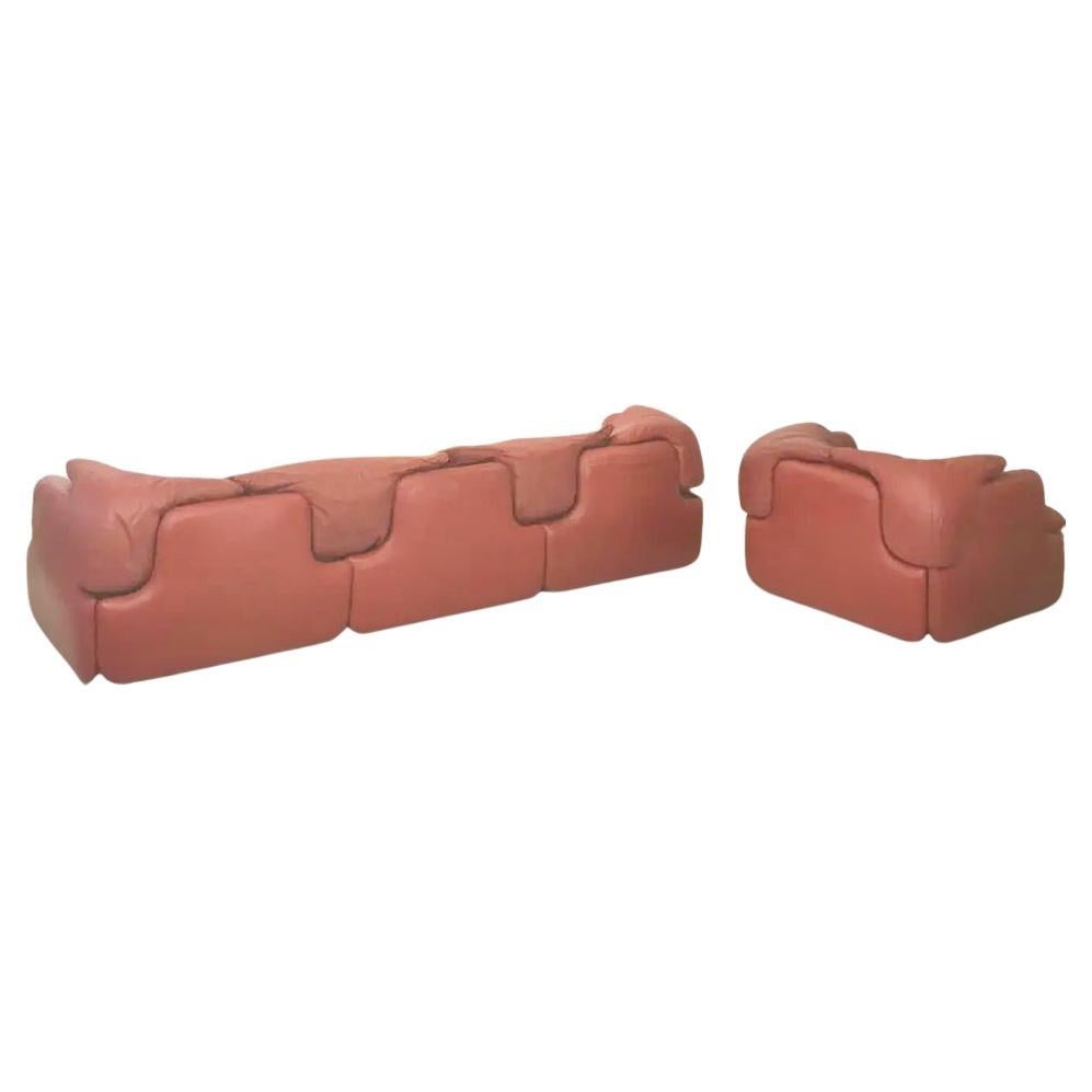 "Confidential" Leather Sofa & Lounge Chair by Alberto Rosselli for Saporiti