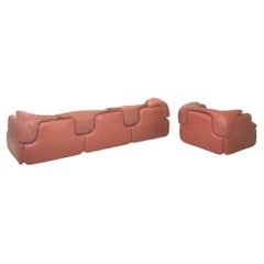 "Confidential" Leather Sofa & Lounge Chair by Alberto Rosselli for Saporiti