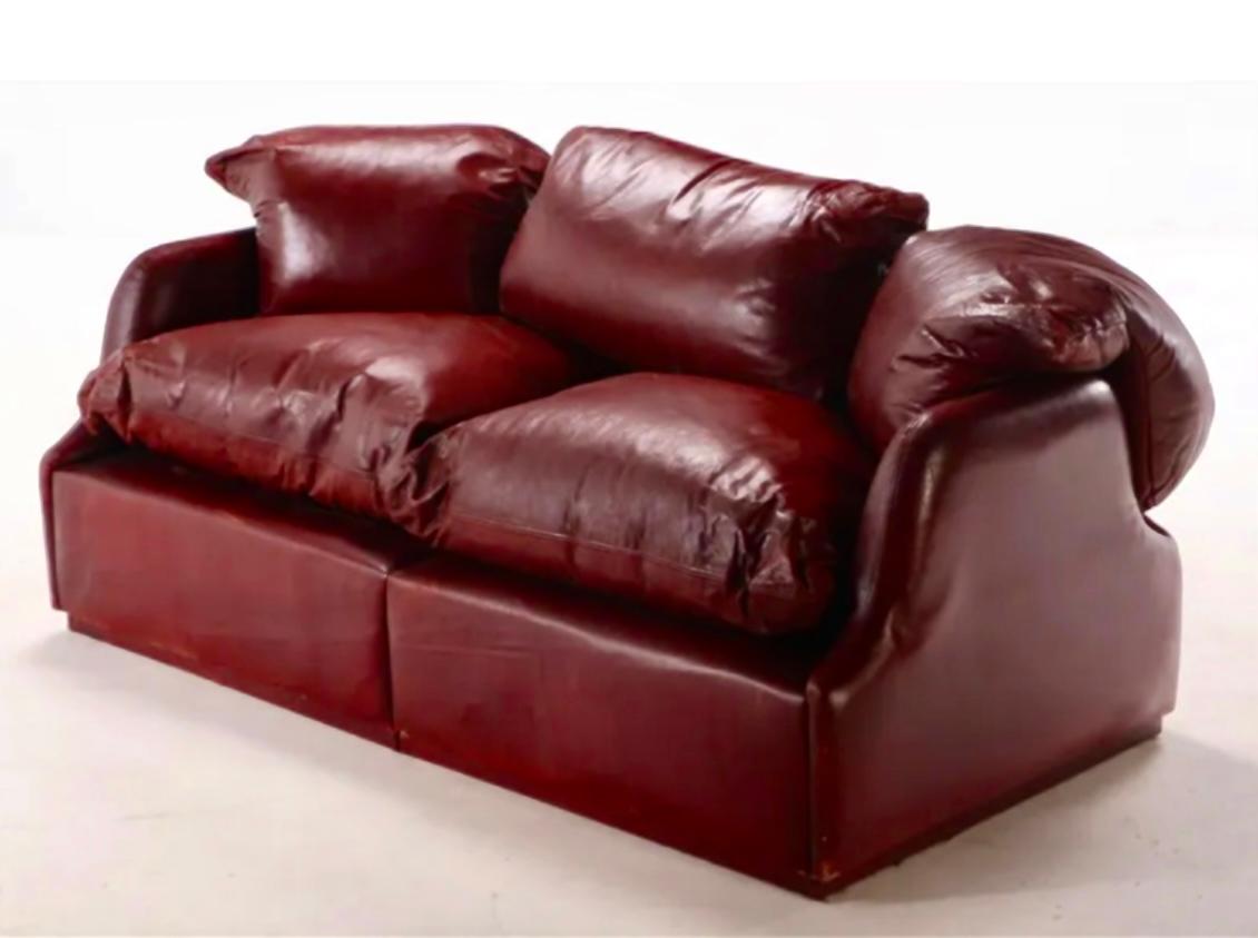 Confidential Loveseat Sofa, Cordovan Leather, Alberto Rosselli, Saporiti, Italy In Fair Condition For Sale In Brooklyn, NY