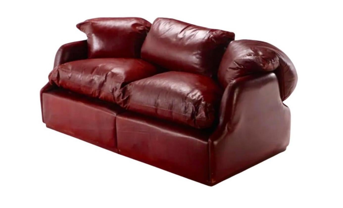 Confidential Loveseat Sofa, Cordovan Leather, Alberto Rosselli, Saporiti, Italy For Sale 1