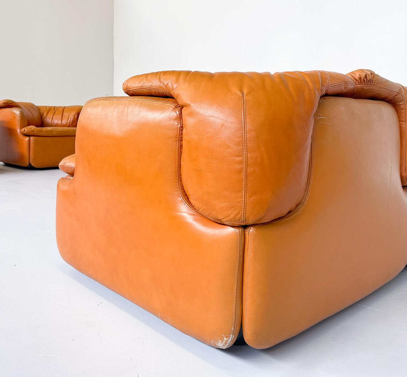 Mid-Century Modern Confidential Seating Set by Alberto Rosselli for Saporiti, Cognac Leather, Italy