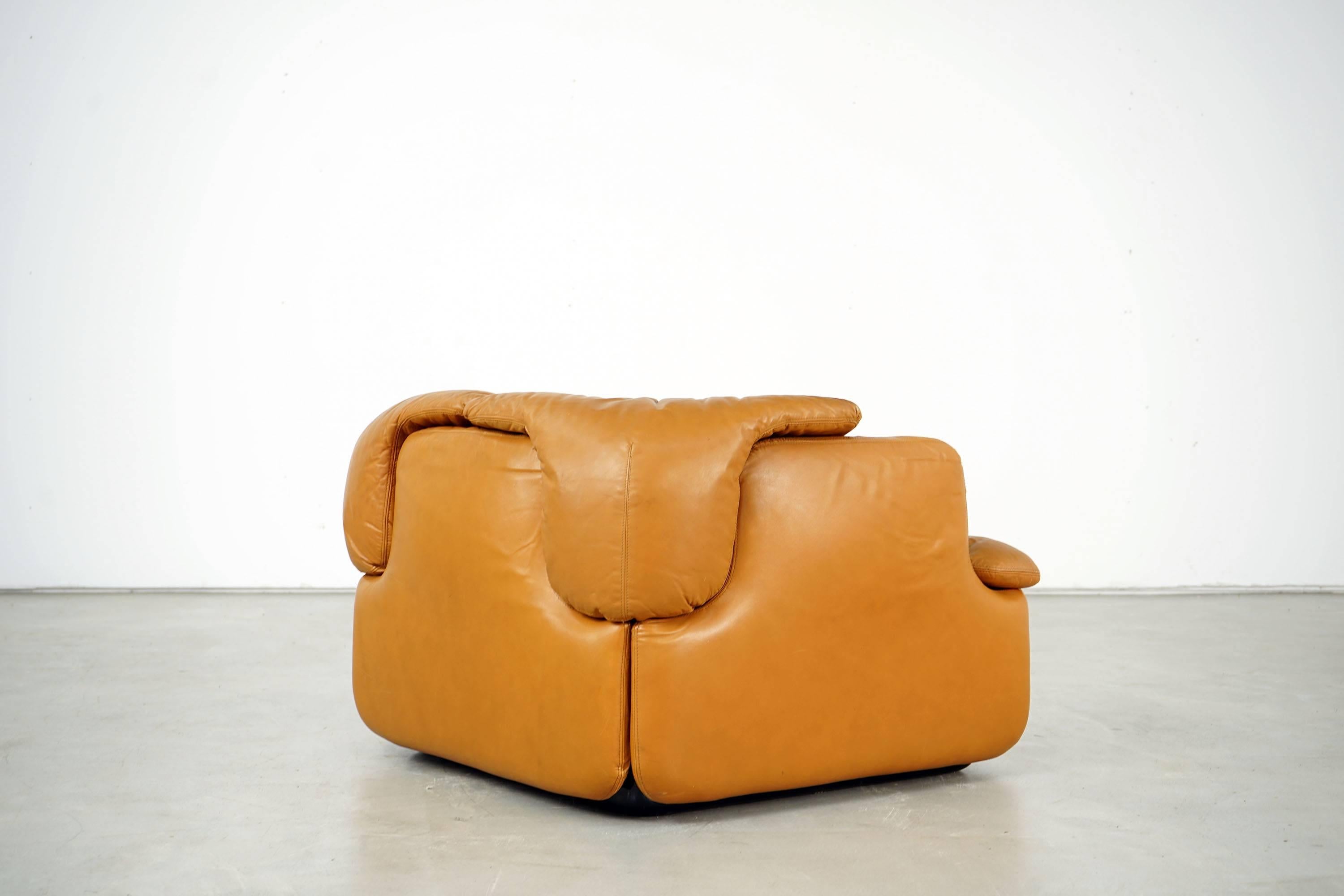 Leather Confidential Series Armchair by Alberto Rosselli for Saporiti Italia, 1970s For Sale