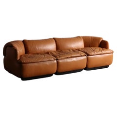 Confidential Sofa By Alberto Rosselli For Saporiti In Cognac Leather, Italy 1970