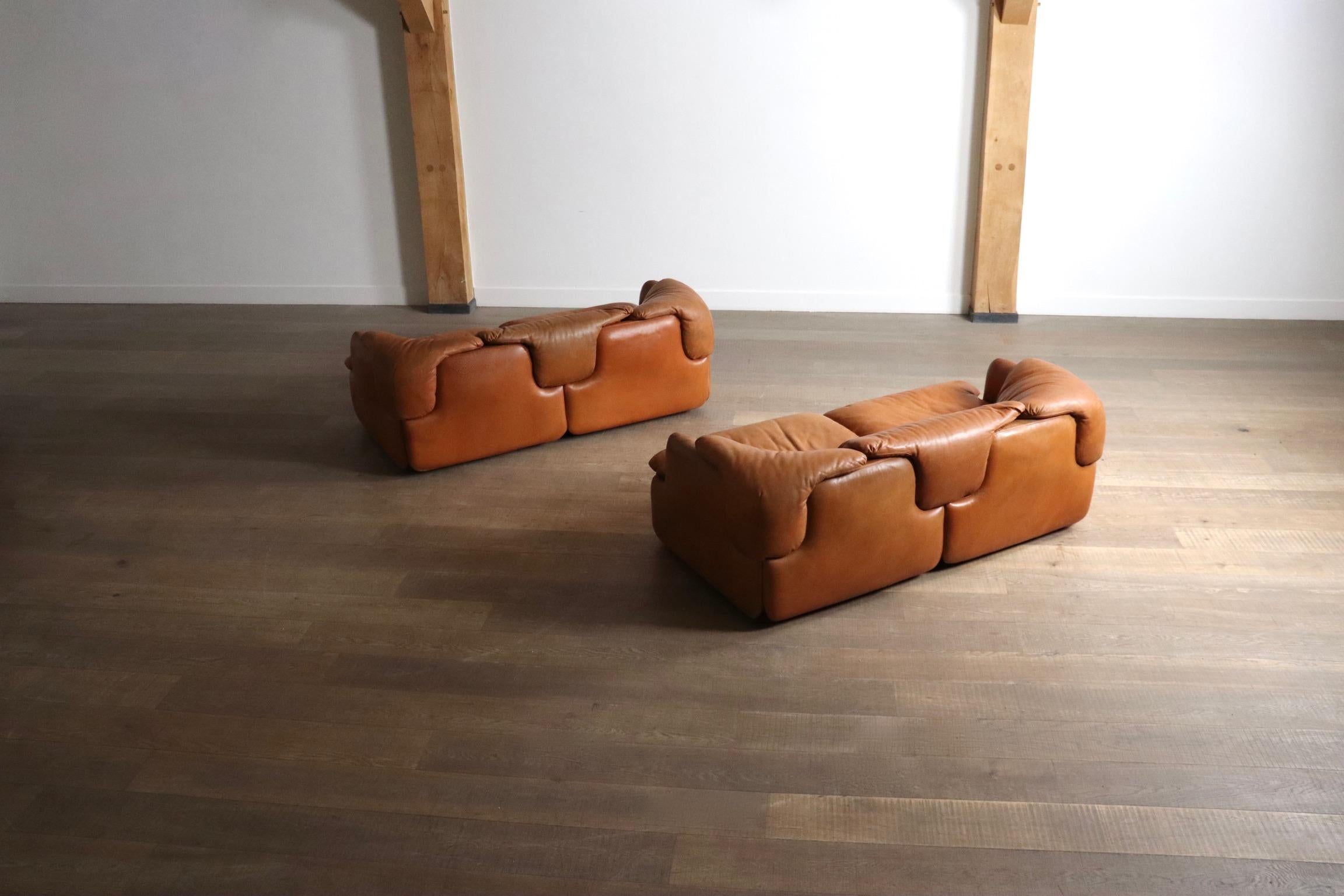 Late 20th Century Confidential Sofa In Cognac Leather By Alberto Rosselli For Saporiti, Italy 1970 For Sale