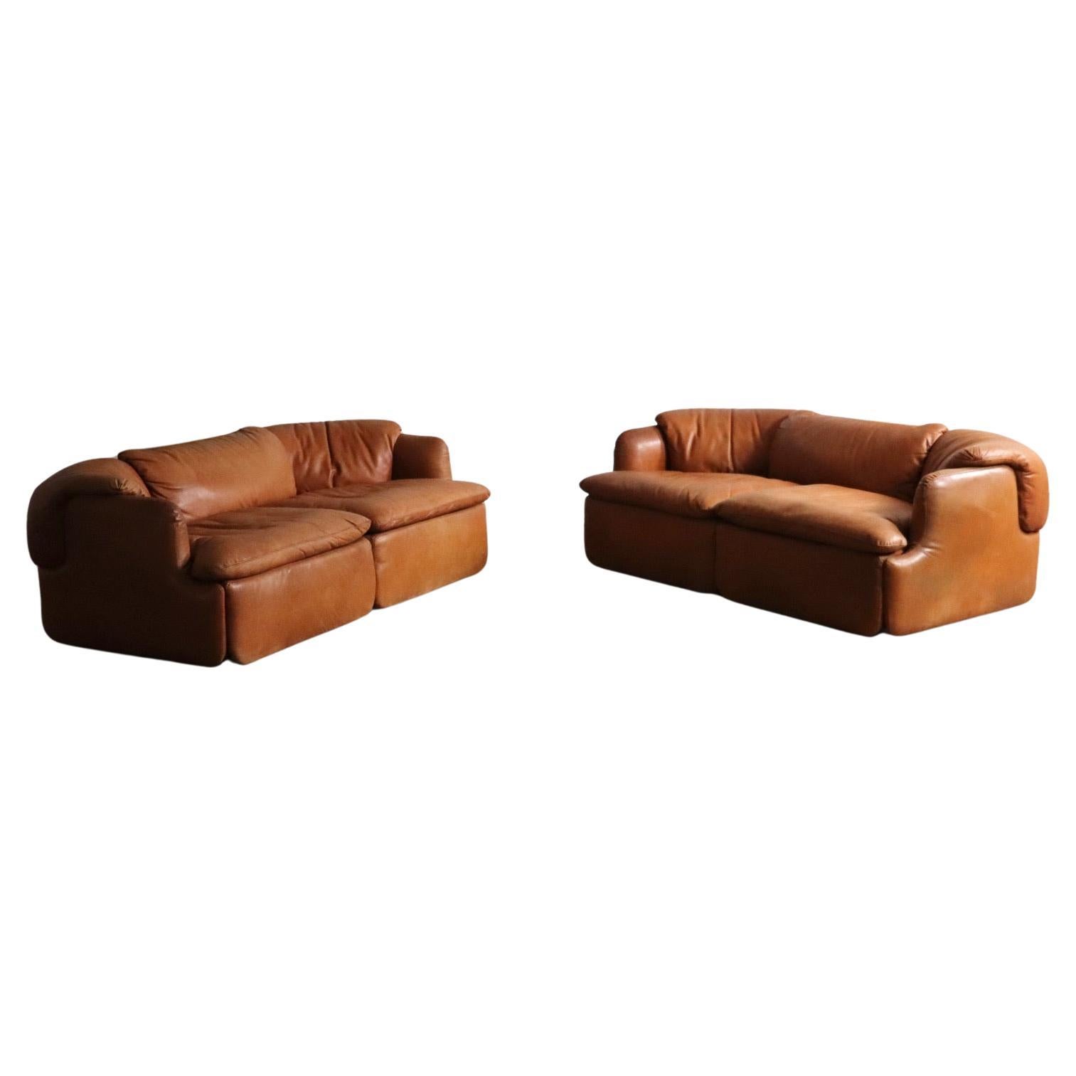 Confidential Sofa In Cognac Leather By Alberto Rosselli For Saporiti, Italy 1970 For Sale