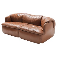 Confidential Sofa in Original Cognac Leather by Alberto Rosselli for Saporiti