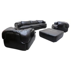 Confidential Sofa Set by Alberto Rosselli for Saporiti, Black Leather, Italy