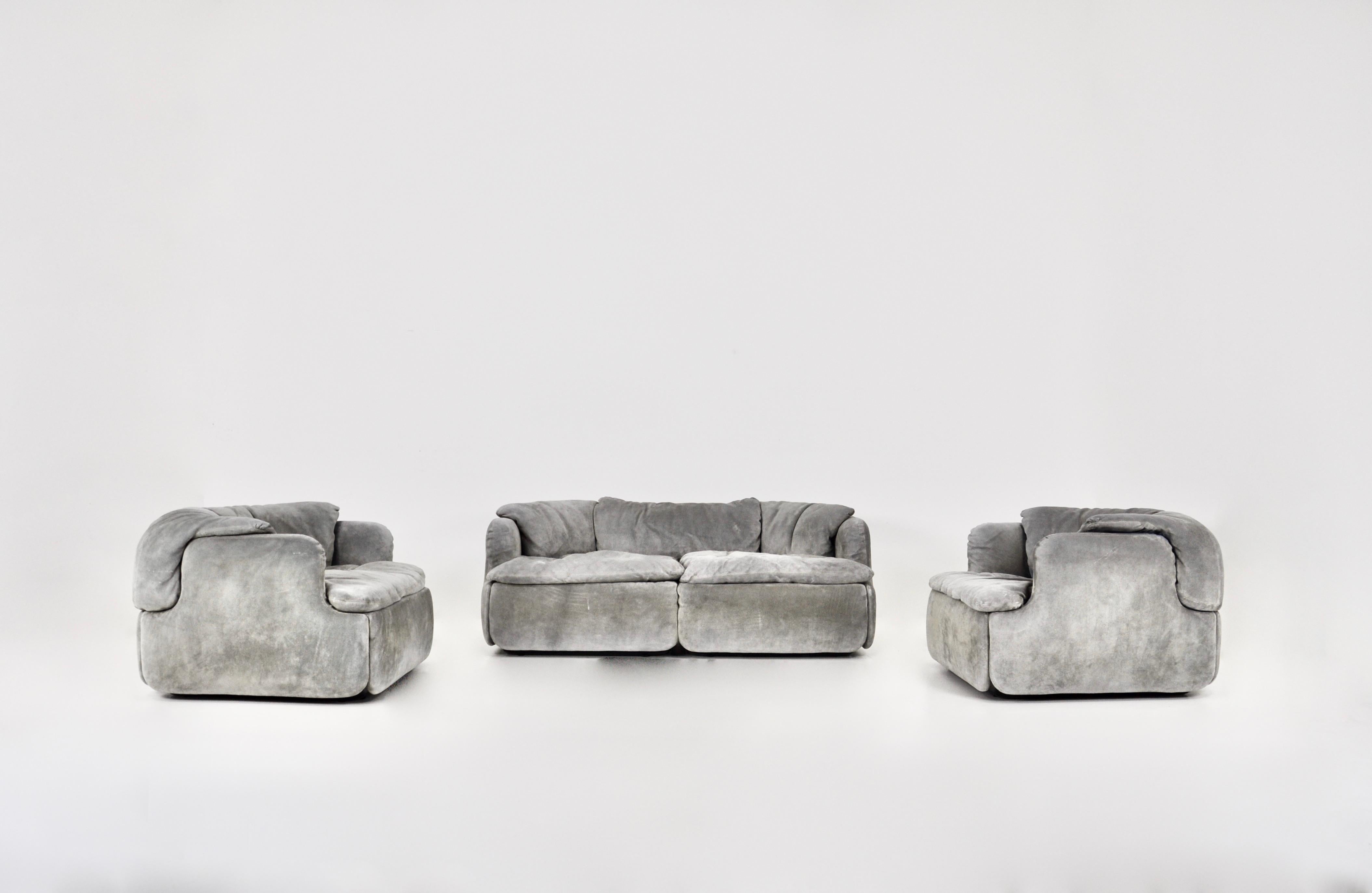 Mid-Century Modern Confidential Sofa Set by Alberto Rosselli for Saporiti Italia, 1970s For Sale