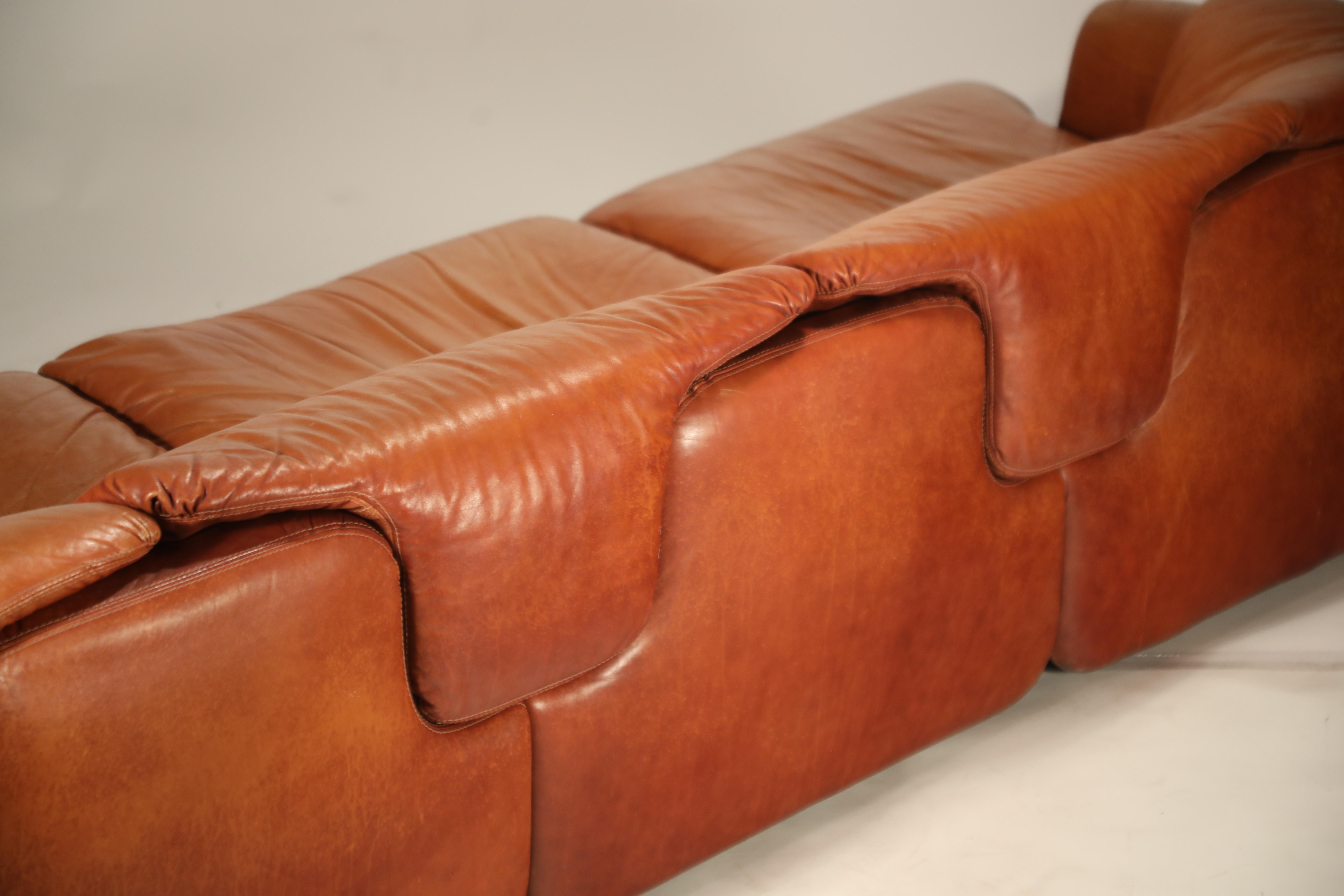 'Confidential' Three-Seat Leather Sofa by Alberto Roselli for Saporiti, 1972 14