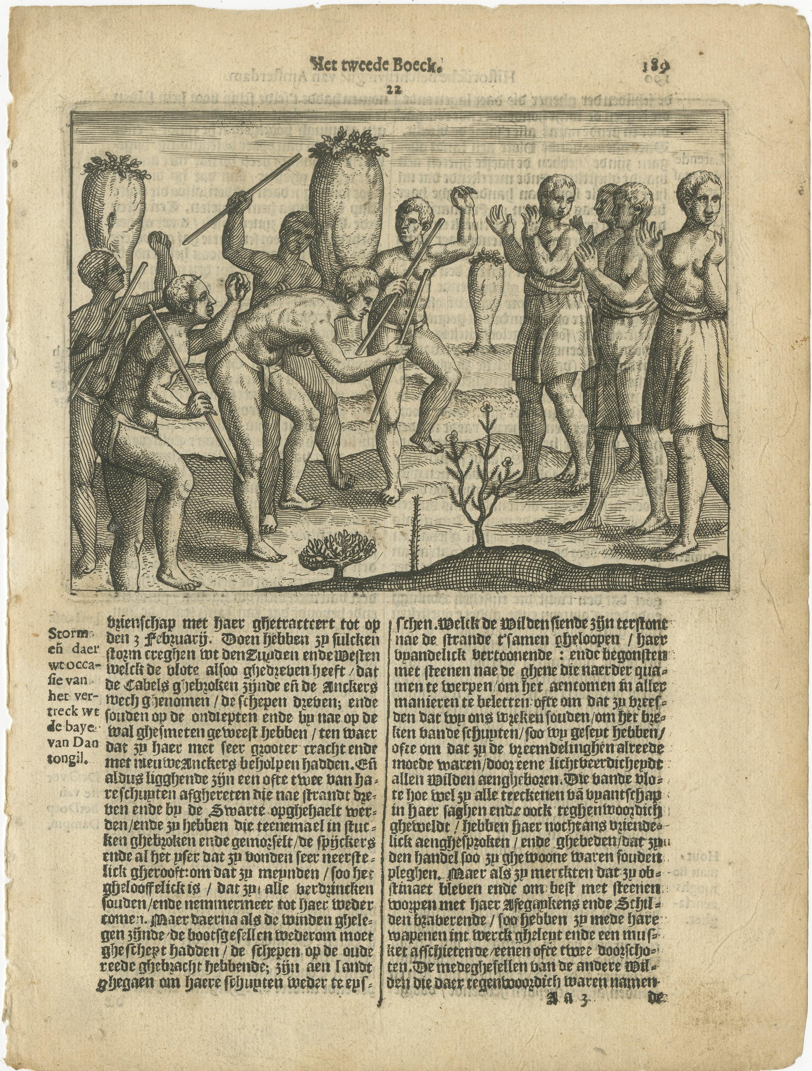 Conflict Between Island Natives, from Pontanus’ History of Amsterdam, 1611

This early 17th-century engraving depicts a dramatic scene of conflict between native islanders, likely drawn from the Dutch voyage narratives in Het tweede Boeck of the
